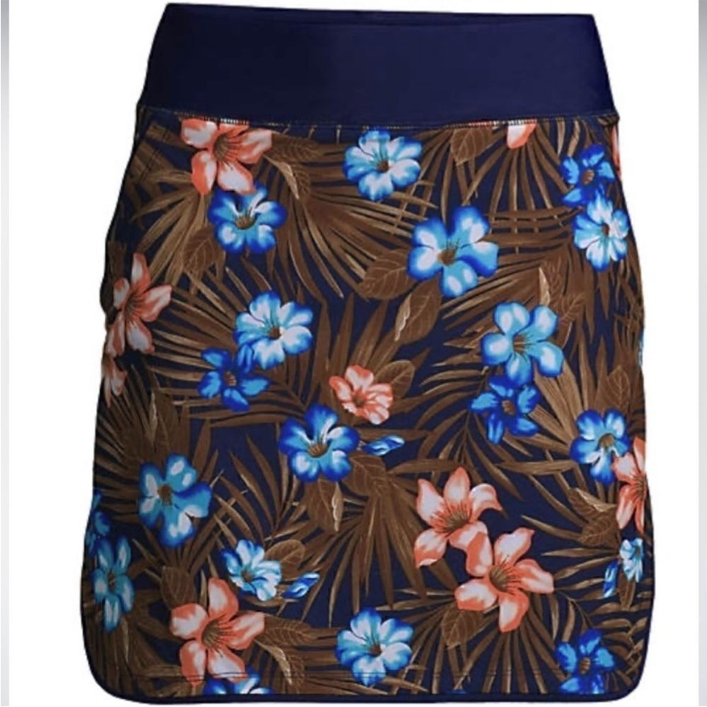 2 piece Lands End navy tropical palm print tankini and swim skirt. Size 16. - Picture 5 of 8